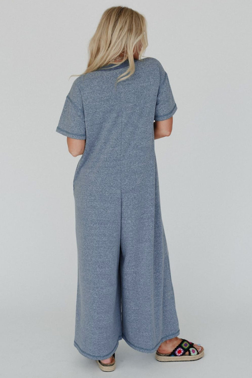Beau Blue Patchwork Pocket Short Sleeve Jumpsuit 018c216c68d4001a