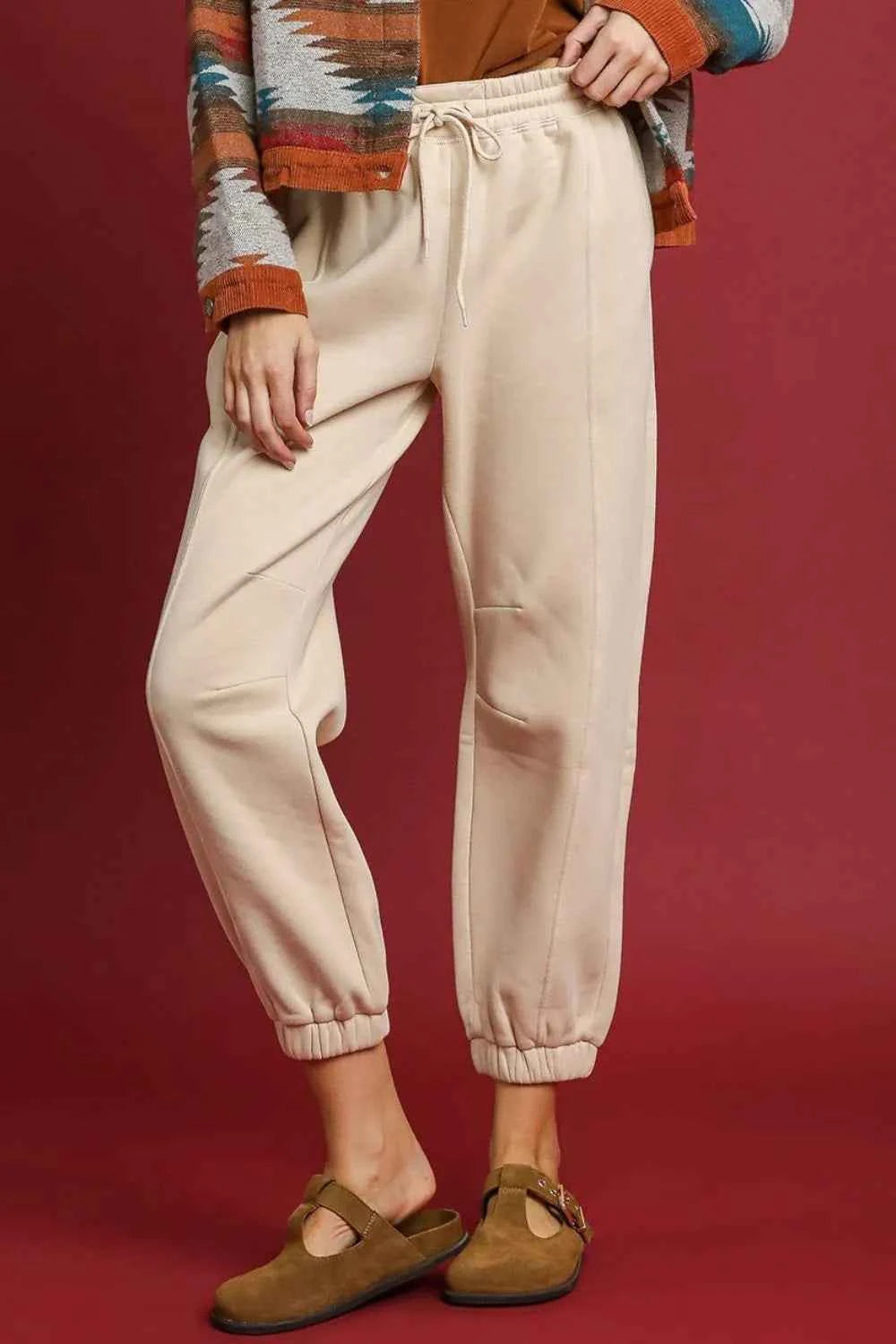Umgee Fleece Jogger Pants with Drawstring SAND 018c9c85-c26e-4fda-b09e-a7978c50a460-Max-Origin