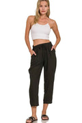 Zenana Woven Crepe Elastic Band Waist Pants BLACK 018ec58fced5434891a202508fb0283a-Max-Origin