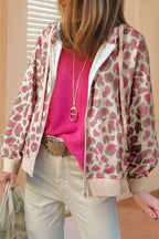 Rose Leopard Print Zip Up Hooded Sweatshirt Rose 100%Polyester 01904de762bb69f2