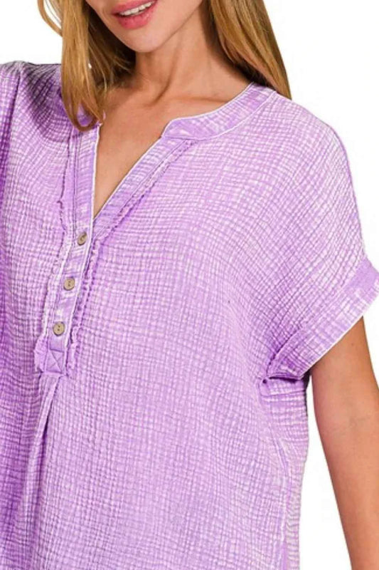 Washed Double Gauze 3/4 Button Henley Neck Shirt 0191f5ed-3f0e-4281-860e-42b34b4457ec-Max-Origin
