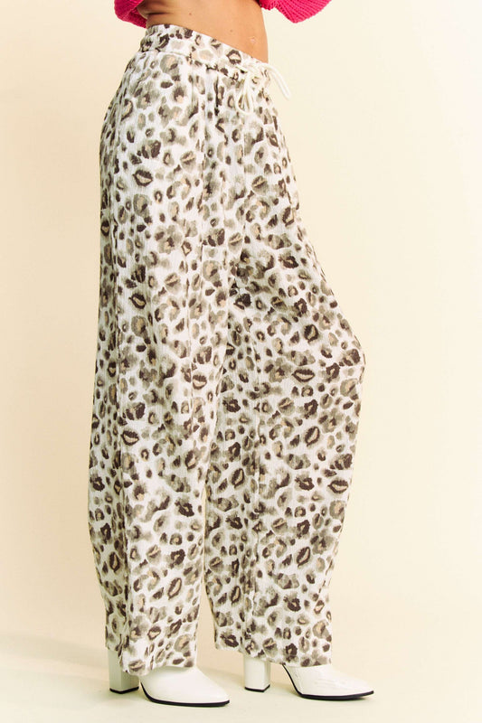 Davi & Dani Drawstring Leopard Wide Leg Pants