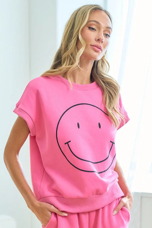 Smile Face Drop Shoulder Brushed Inside T-Shirt 019bf4ca-b608-4806-98ba-db1b267f7e6d-Max