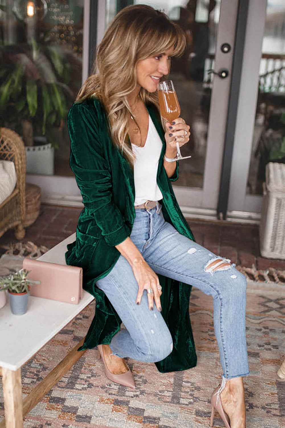 Red Velvet Elegant Open Front Pocket Long Cardigan 019d6eddc3c41e04