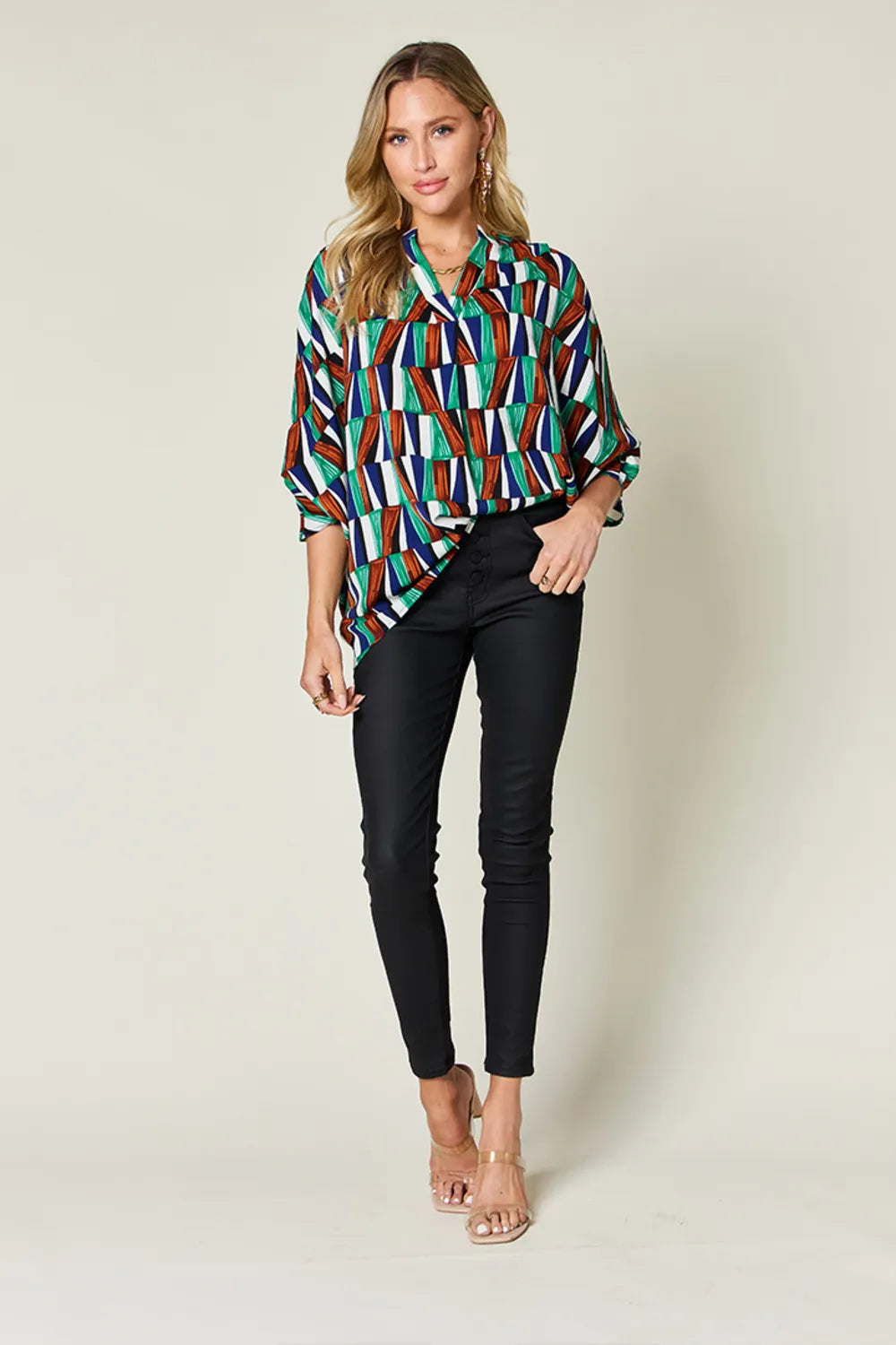 Double Take Full Size Geometric Notched Dolman Sleeve Top 019d72f3-6b43-4d15-b21b-7caadda5ff8e-Max