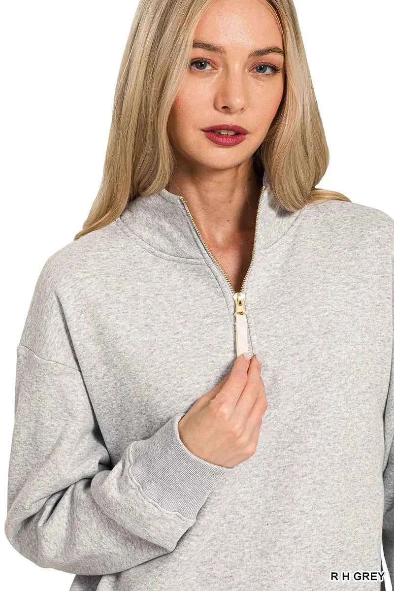 Zenana Fleece Half Zip Sweatshirt 019e89fdd28d41859bf4c6bae46f63ce-Max-Origin