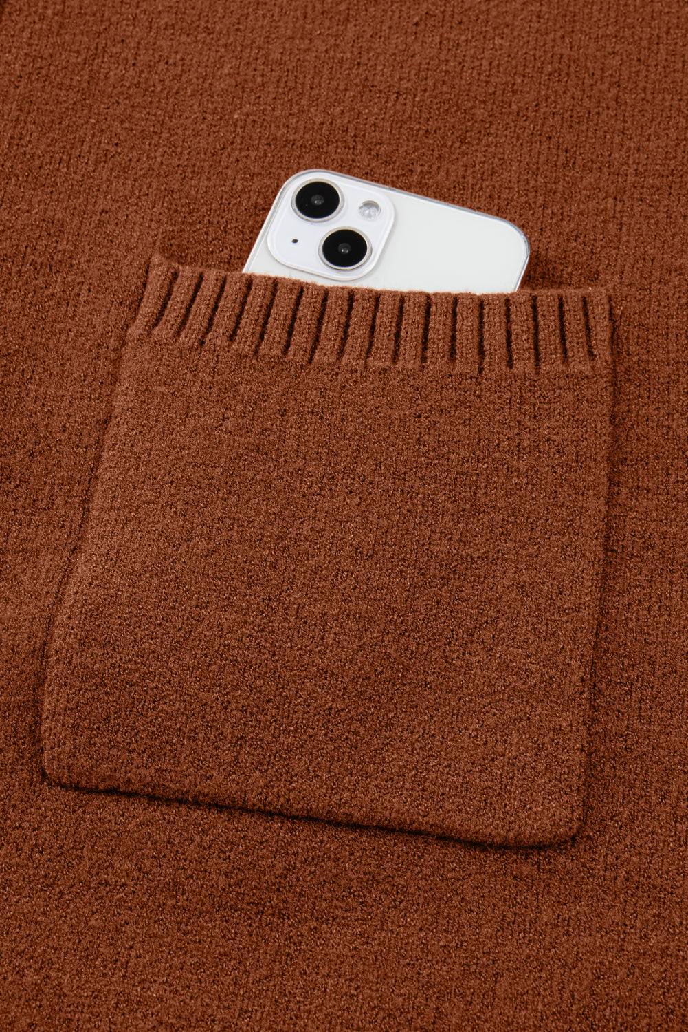 Chestnut Ribbed High Neck Front Pockets Center Seam Shift Sweater Dress 01ad25989cdb12de