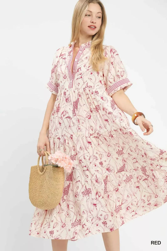 Umgee Floral Tiered Midi Dress with Ruffle Trim RED 01b02435-357e-49df-b45e-c322ac6953fb-Max-Origin