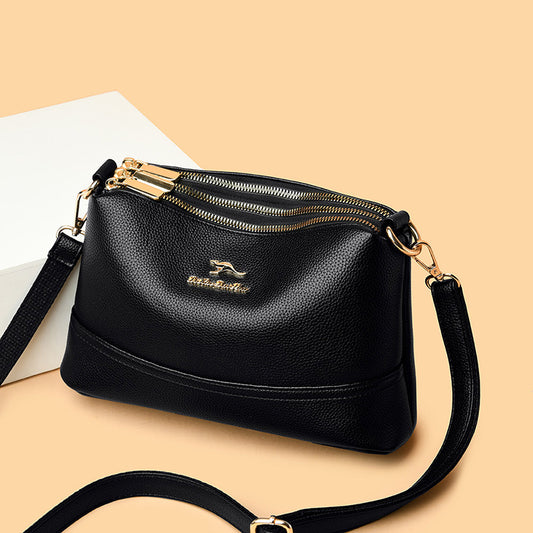 Trendy Three-pocket Mini Square Shoulder Crossbody Soft-leather Mom Bag Black 01bca81b-2c47-4f53-b1e8-3b5d75e87923