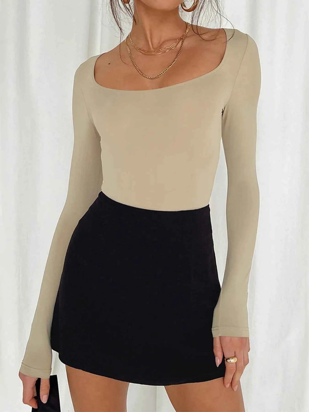 Long Sleeve Scoop Neck Fitted T-Shirt Khaki 01bdaf59c70148c2890f03d74b2177a0-Max-Origin