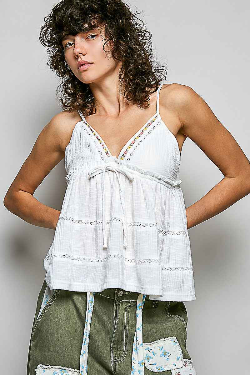 POL V-Neck Embroidered Trim Ruffled Cami 01d0d204-29bd-4294-b440-11e17ffa691d-Max