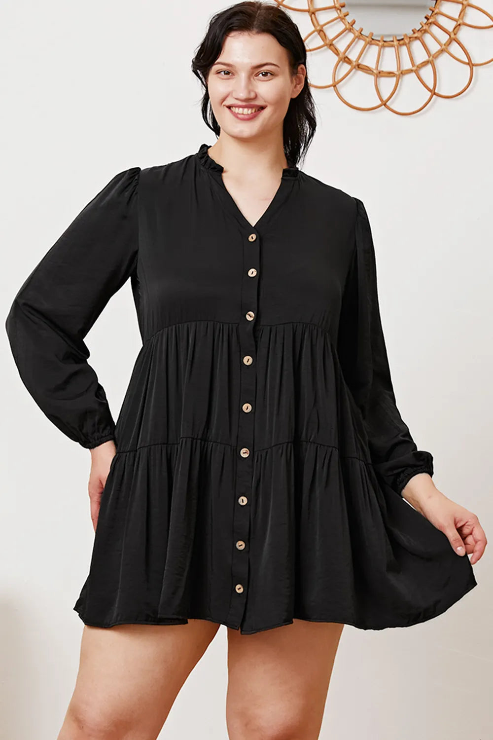 Ruffled Button Up Long Sleeve Tiered Shirt 01da3b4c-1ccb-4316-bdc4-34a39fa362e5-Max