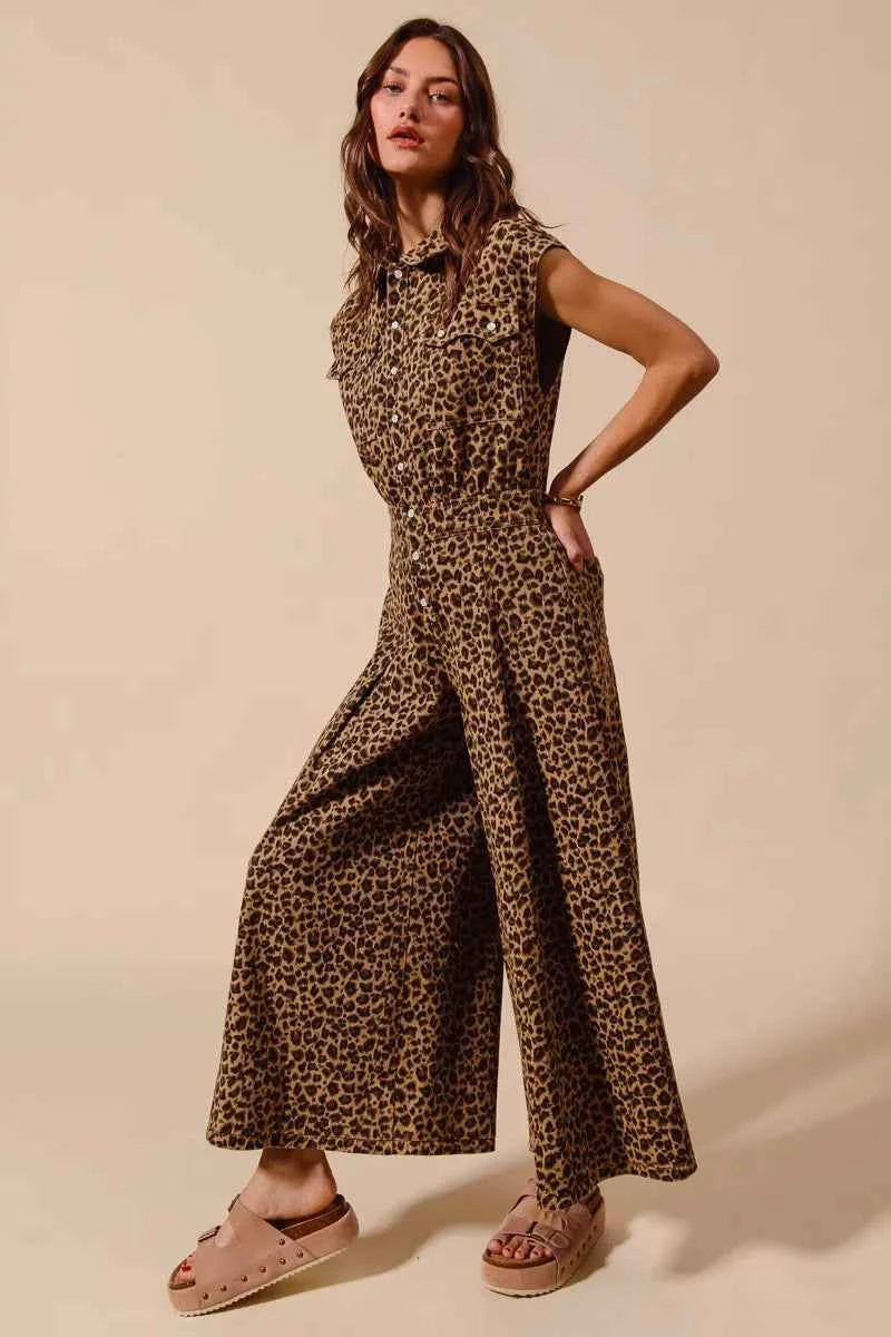 SO ME Wide Leg Leopard Twill Overalls Jumpsuit with Tuck 01da86237a334eeaa51beaf358dc9581-Max-Origin