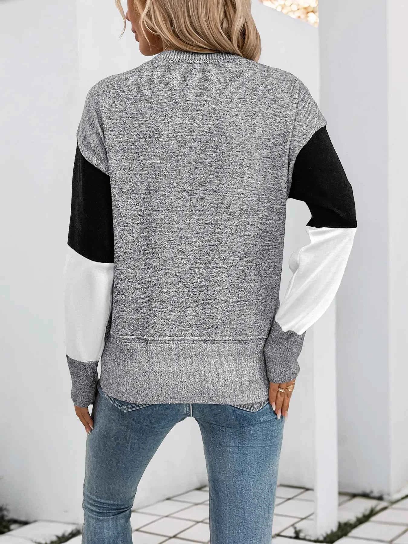 Color Block Knit Long Sleeve Sweater 01ddacad591b4563912ca08bb81be762-Max-Origin