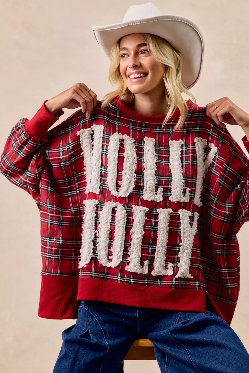 BiBi Holly Jolly Christmas Plaid Oversized Sweatshirt 01e7d578e16c4b6aa9b13d9a99642a39-Max-Origin