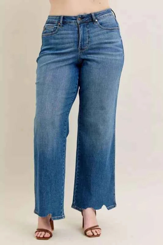 Judy Blue Full Size High Waist Tummy Control Chew Hem Destroy Wide Jeans Plus Size 01ebe73d-af00-4c43-aa93-ec872ea7bfbd-Max-Origin