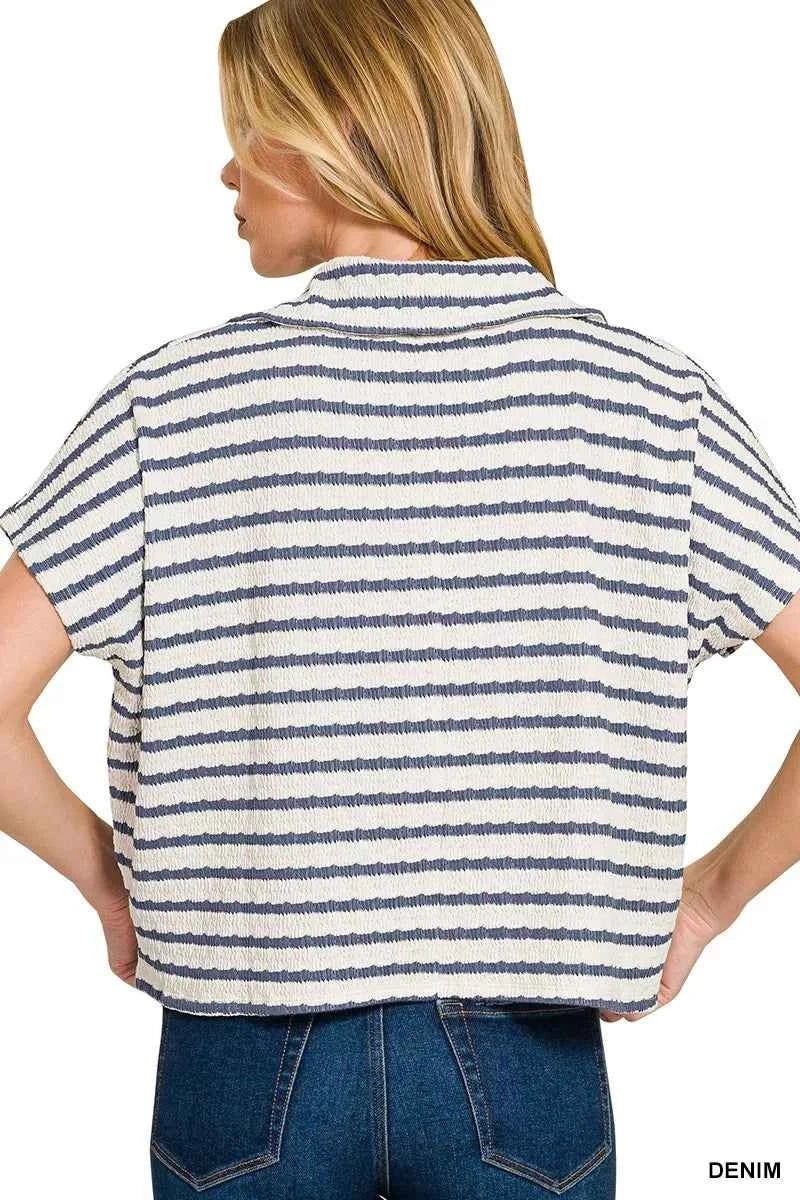 Zenana Striped Split Neck Collared Top 01f11e8a8bf848e89436102bd57dd021-Max-Origin