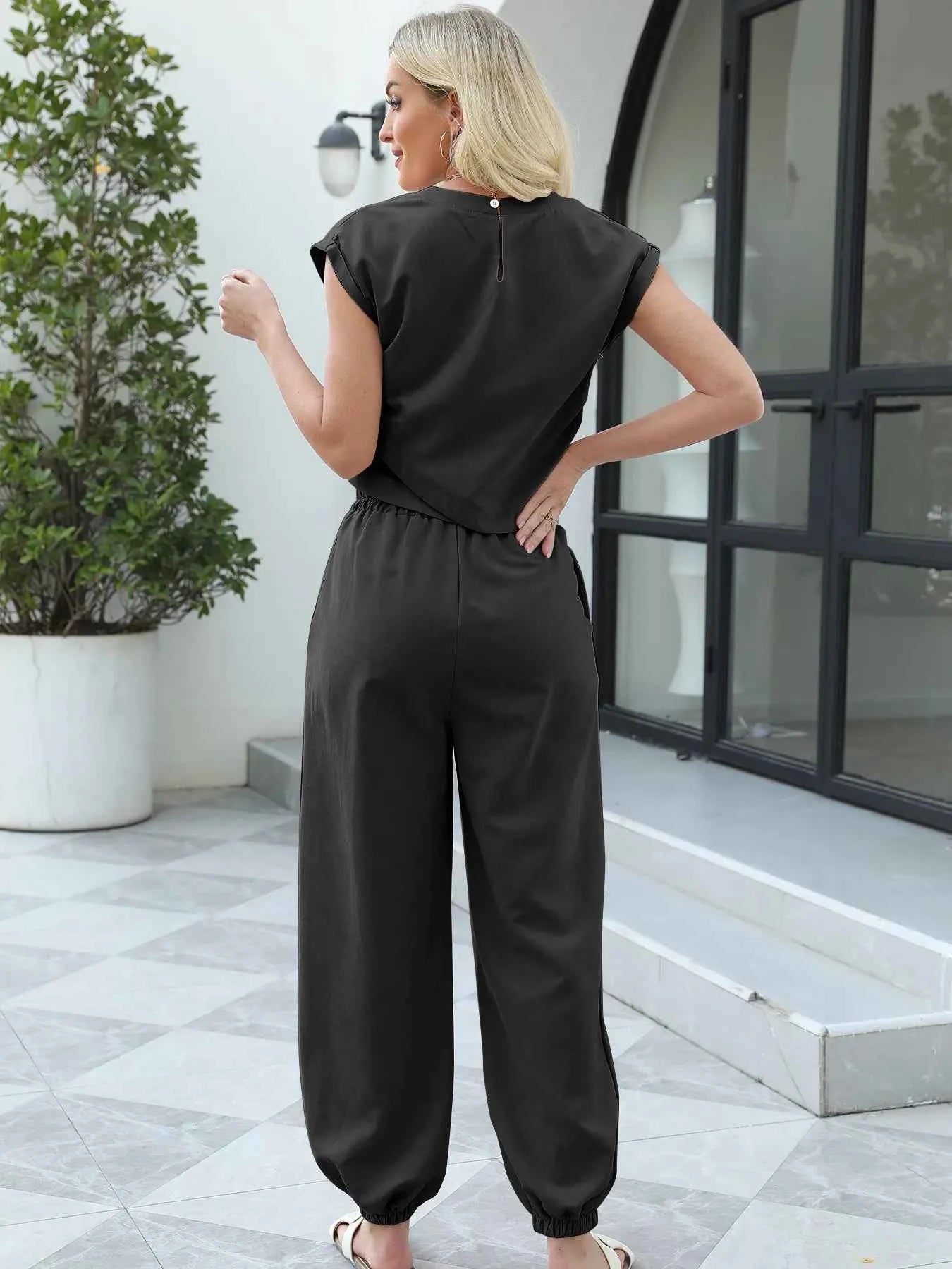 Round Neck Short Sleeve Top and Pants Set 01f48b3080154b4bb073a228482081ee-Max-Origin
