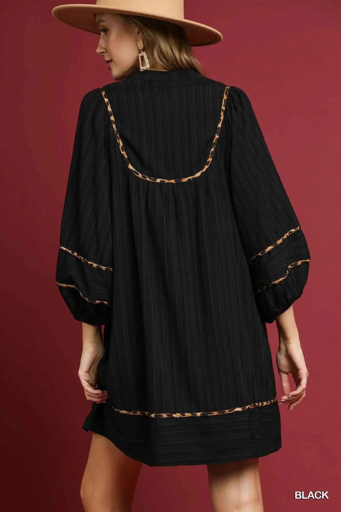 Umgee Full Size Textured Babydoll Dress with Leopard Trim Plus Size 01f90cda-b7fd-4053-b597-0c062b946f17-Max-Origin
