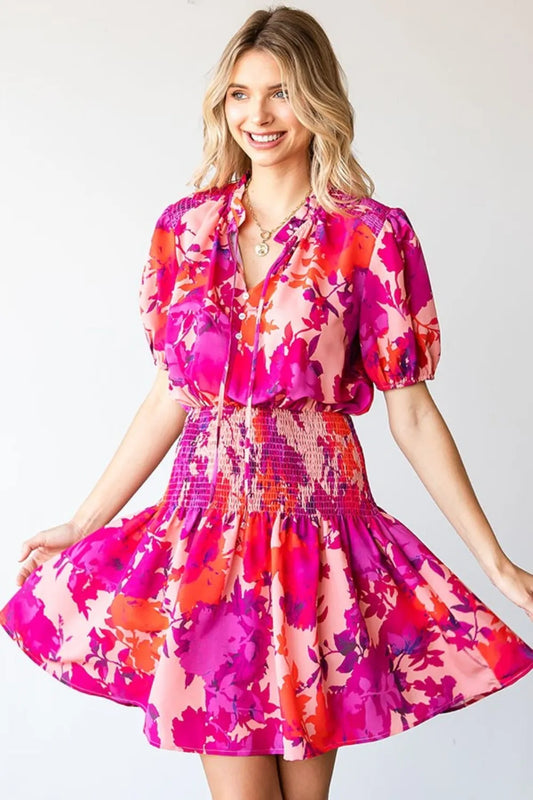 Floral Short Sleeve Smocked Mini Dress 0204892d-16cf-445c-98b3-5c2546349000-Max