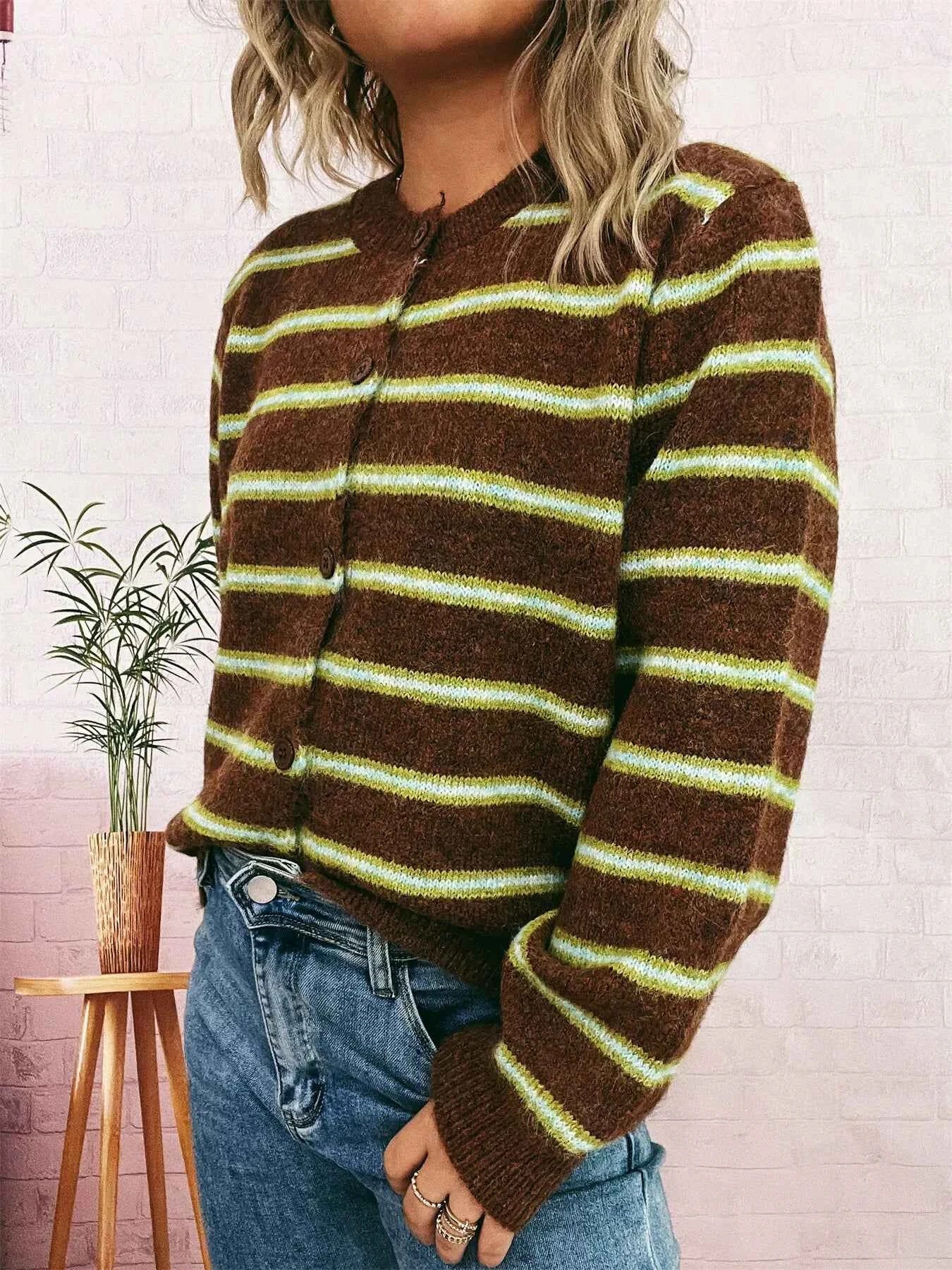 Striped Button-Up Long Sleeve Cardigan 0206201e99b942dbbecc9e717703bf59-Max-Origin