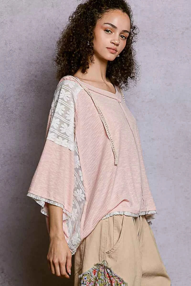 POL Short Sleeve Hoodie Top with Lace Detail 020aae87-730b-4778-85e5-dc54b96f24bc-Max-Origin