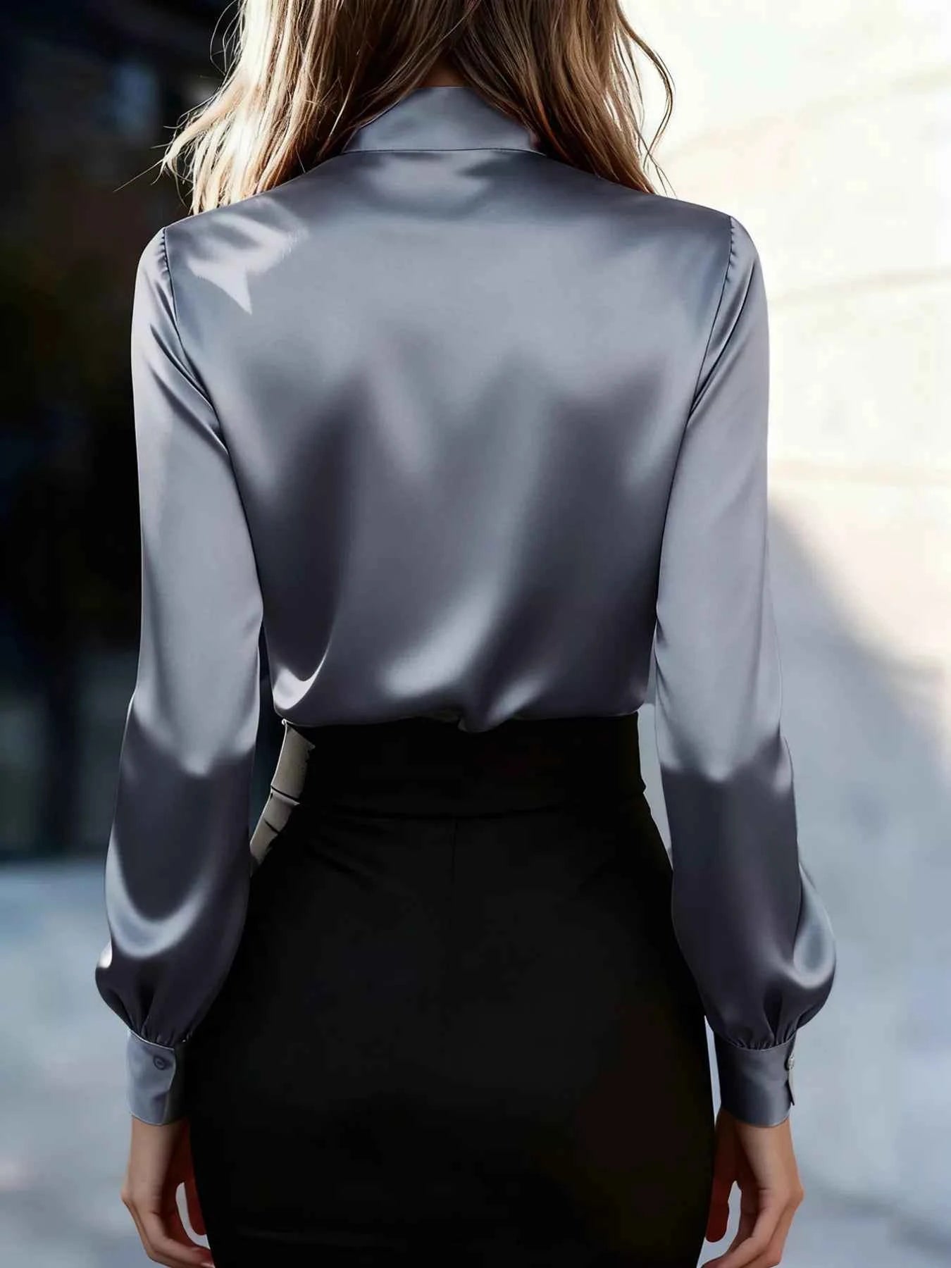 Tie Neck Satin Long Sleeve Blouse 0210a6fe196b4d99996dae6a970bff4a-Max-Origin