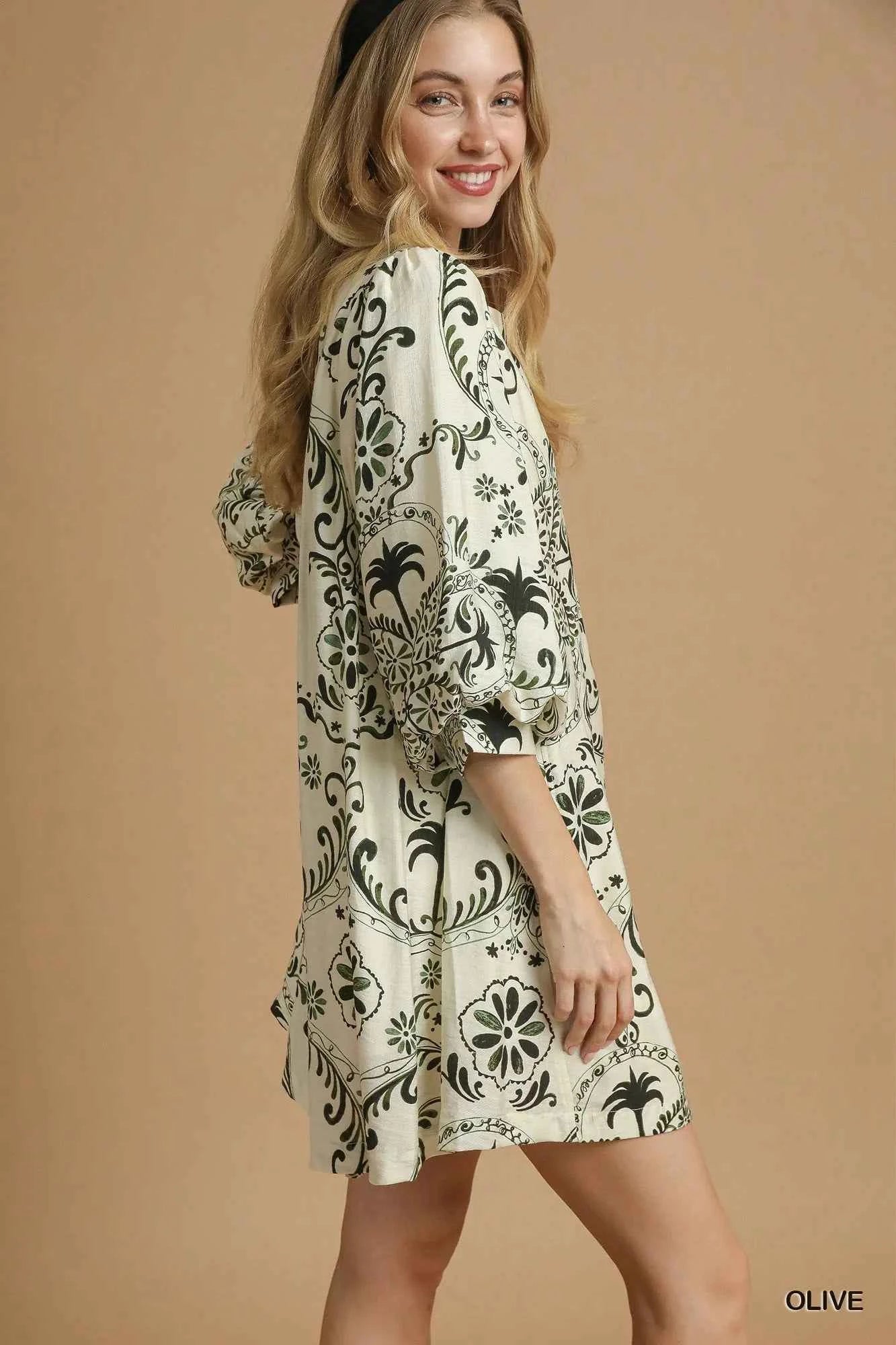 Umgee Boho Printed Balloon Sleeve Mini Dress 0214e456-45c1-4bb0-9a4b-82af51f30fd6-Max-Origin