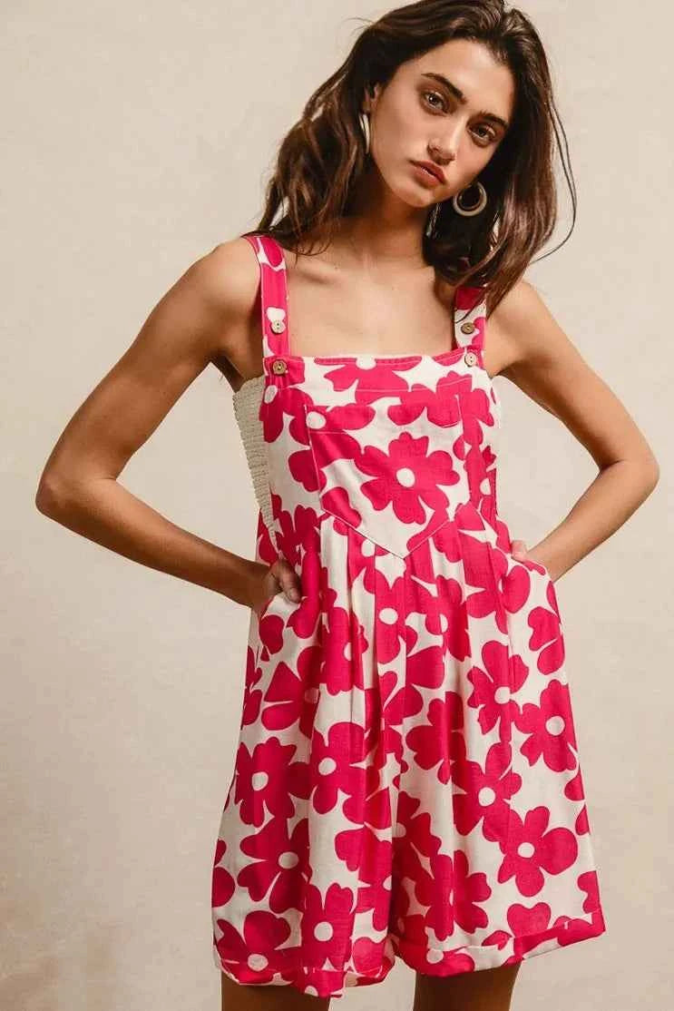 BiBi Floral Prints Tuck Detail Short Overall With Pockets FUCHSIA 0220d5ea837c4604b30f3fedbf49e485-Max-Origin