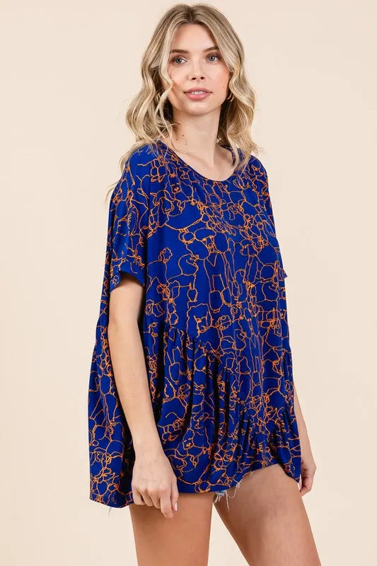 Abstract Print Round Neck Short Sleeve Top 02260944-1089-4ebb-8c8f-b7ab1973e987-Max