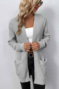 Rib-Knit Open Front Pocketed Cardigan Light Gray 0231082ade2646fabc1a727e14fa675b-Max