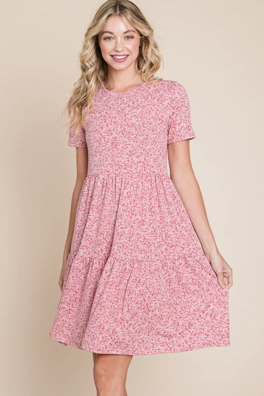 BOMBOM Printed Short Sleeve Mini Dress Marsala 02374913-840c-45e4-88dc-c42e05224df9-Max