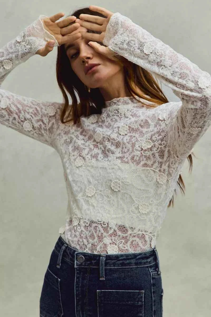 SO ME Lace Long Sleeve 3d Effect Floral Layering Top 023eac3e218f4d4c9438b2098c72e70d-Max-Origin