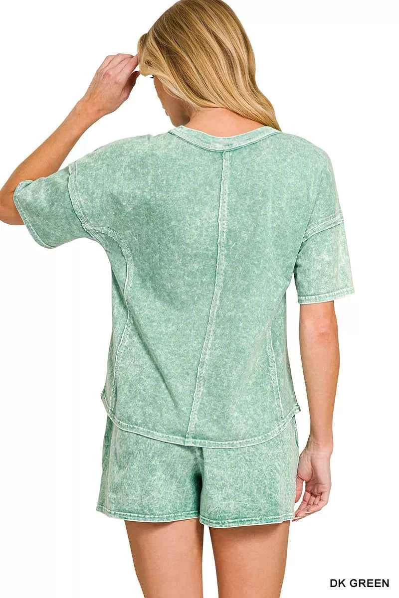 Zenana Halo Snow Washed Short Sleeve Tee and Shorts Set 0241cea6-74be-488d-a239-5e757db9c041-Max-Origin