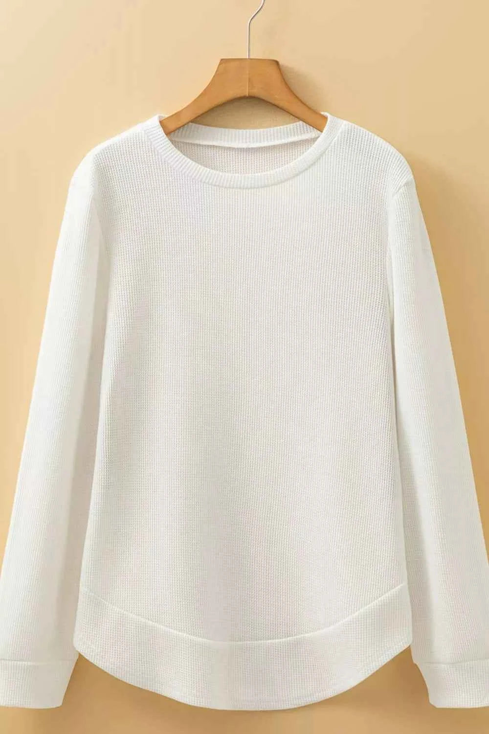 Rounded Neck Waffle Long Sleeve Top 0246647b-87ec-4ac8-afee-8990d0aa3932-Max-Origin