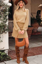 Solid High Neck Sweater and Pleated Mini Skirt Set 024c4868-647f-464c-8ceb-db8d175f3e68