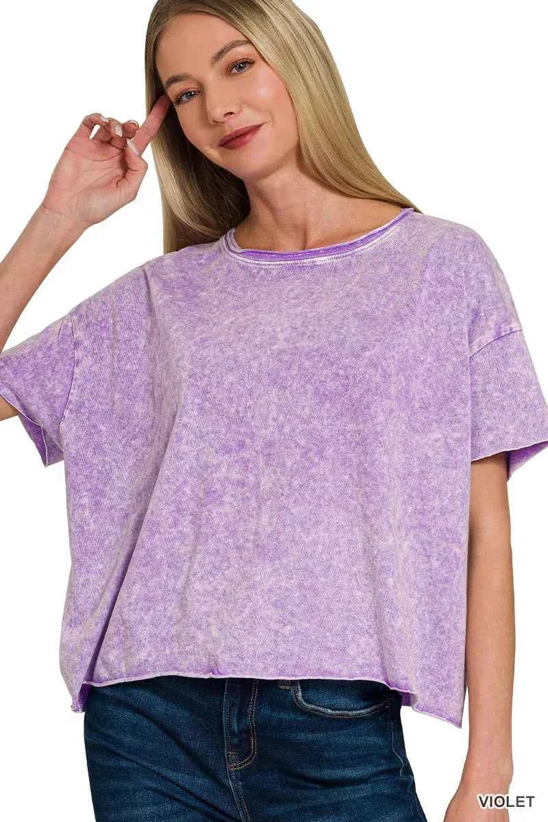 Zenana Halo Washed Cotton Short Sleeve Top VIOLET 024c781d2f54492990edcc782e2f165f-Max-Origin