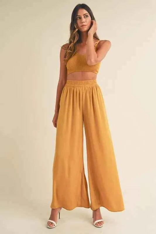 MABLE Smocked Bralette Crop Top and Wide Leg Pants Set 024cca5a90a64c78a7c7fa7124a64df9-Max-Origin