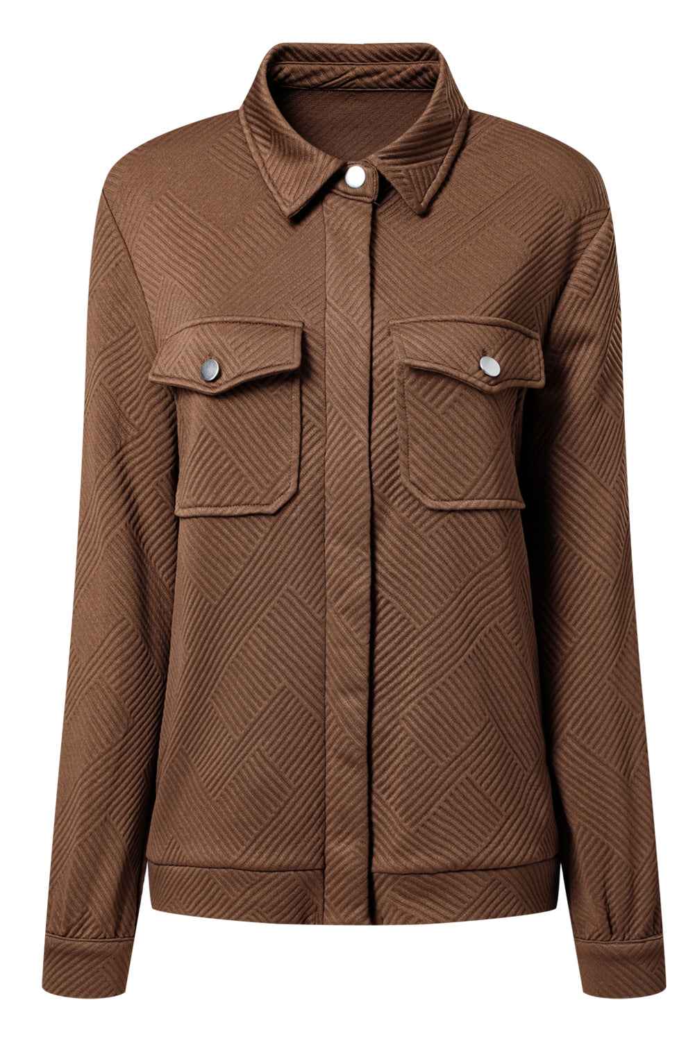 Blackish Green Solid Color Zip Up Button Flap Pocket Shirt Collar Jackets 02594385f995a50f