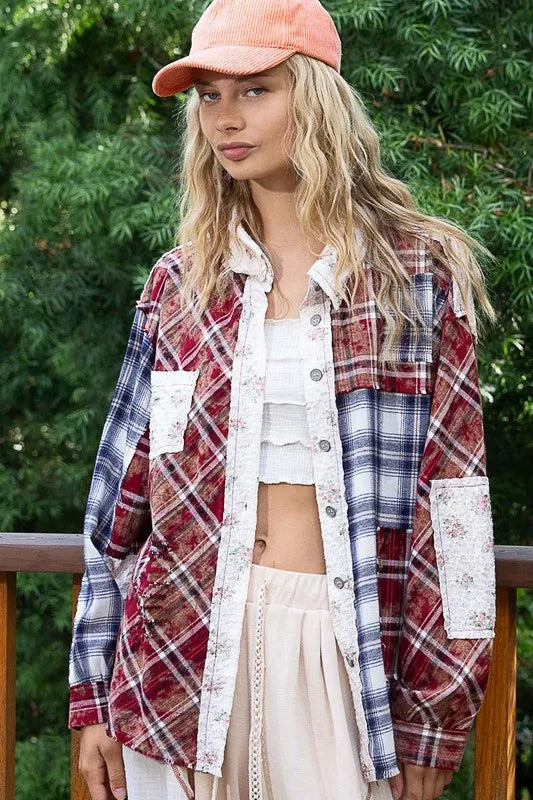 POL Patchwork Plaid Button Up Shirt 0268aa40-9f4b-4973-afda-ef536ff8dc7a-Max