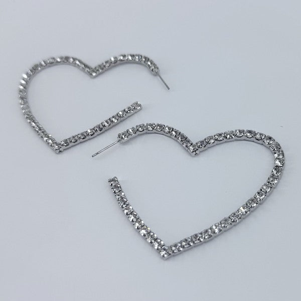 Hoop Rhinestones Heart Shape Earrings Silver One Size 026fa494-52b0-48f2-aebe-a331b611bc92