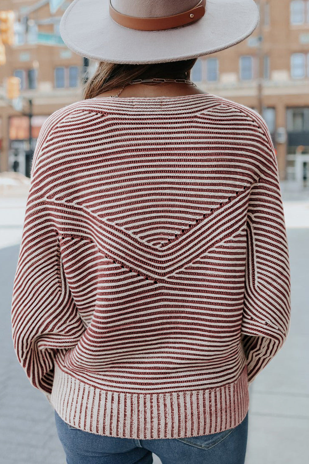 Black Striped Print Ribbed Knit Raglan Sleeve Baggy Sweater 026fb40dd59af013