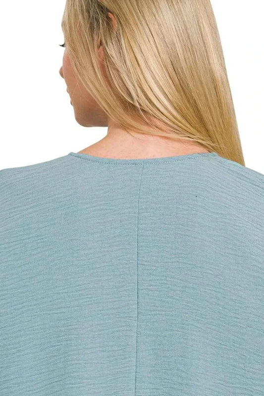 Woven Airflow V-neck Puff Half Sleeve Top 0270d1b6-85dc-4ac8-b2a3-3c177a0a54d3-Max-Origin