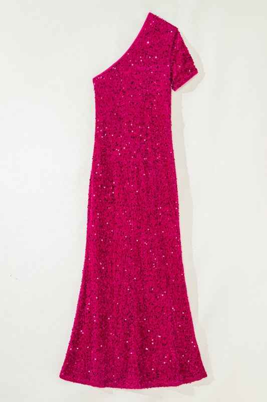 Sequin One Shoulder Thigh High Split Bodycon Gown 027265e4-f60e-420d-910f-4a52e8651fd1