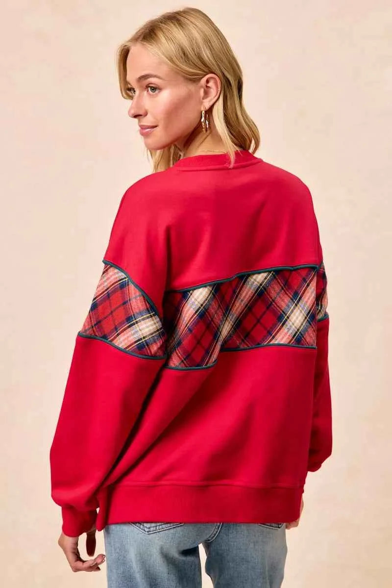 BiBi Christmas Theme Plaid Block Sweatshirt with Binding 02774f92305441c980311ae3e75af63b-Max-Origin
