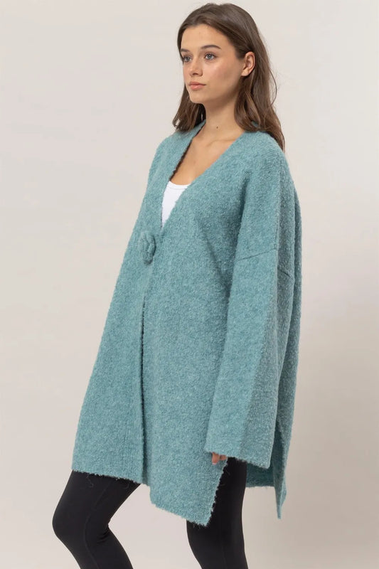 Front Rosette Longline Slit Sweater Cardigan 027dc3f5-5a72-43a0-b994-1a99de49973d-Max