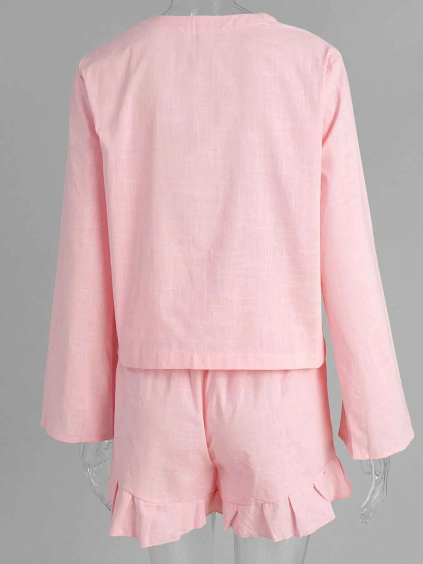 Tie Front Long Sleeve Top and Shorts Set 0282a024-4161-476b-a244-3bf5f911edc6-Max-Origin