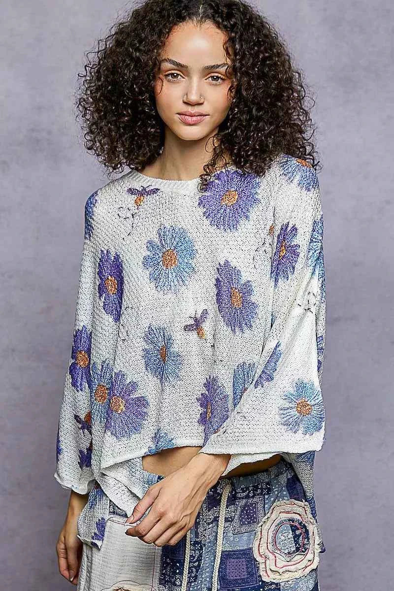 POL Floral Round Neck Rolling Edge Sweater IVORY 028cc5bc-7bd9-4ccb-9a1e-0dd690c68a59-Max-Origin