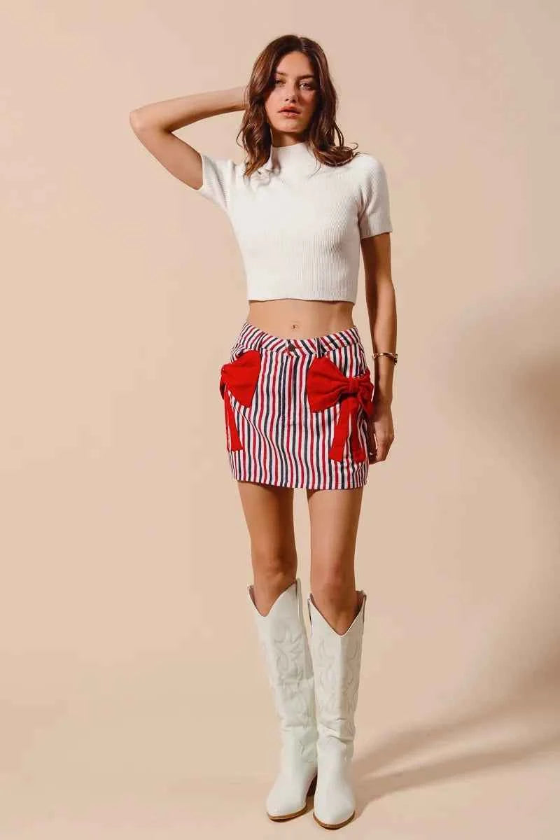 SO ME Contrast Bow Knot Pocket Fourth Of July Denim Skirt 029127f0c4f14679917a2faca8c1fb34-Max-Origin