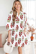 Floral V-Neck 3/4 Puff Sleeve Mini Dress White 02918cc1-1551-41ed-a399-bc92f349e508